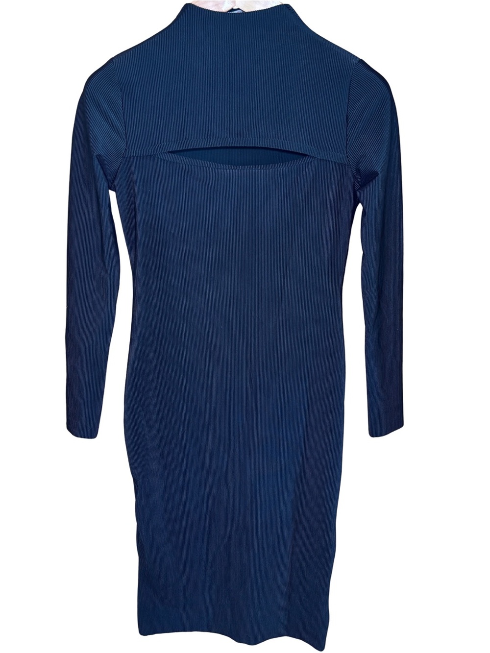 Heart Hips Women M Black Knee Sheath Dress Stretch Knit Mock Neck Long Sleeve